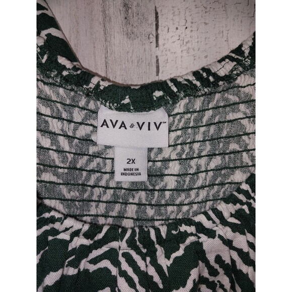 Ava & Viv Ruffle 2X Midi Linen Blend Dress Zebra Print Green & White NWT - Picture 6 of 9